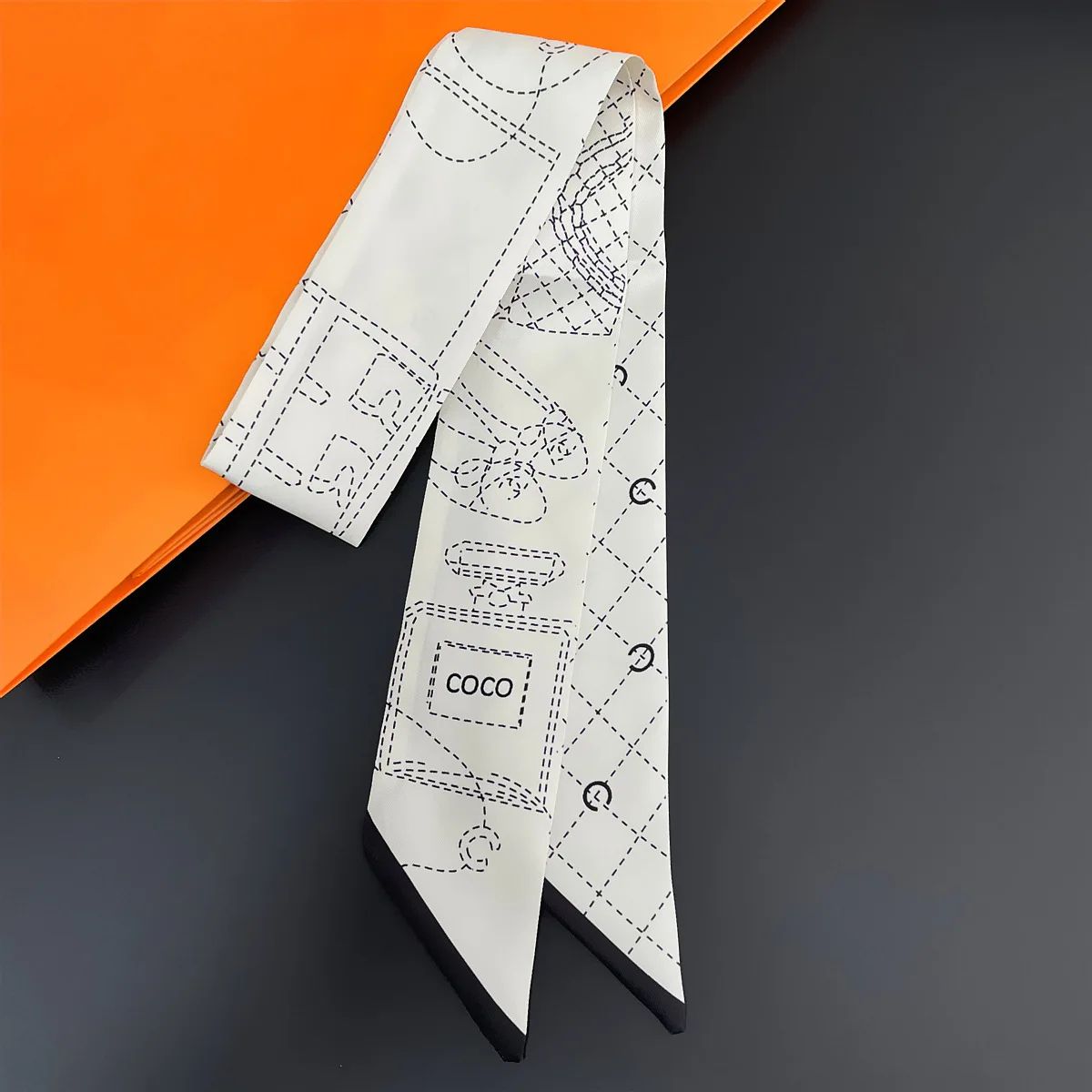 Elegant 5x90cm Black and White Silk Scarf Ribbon