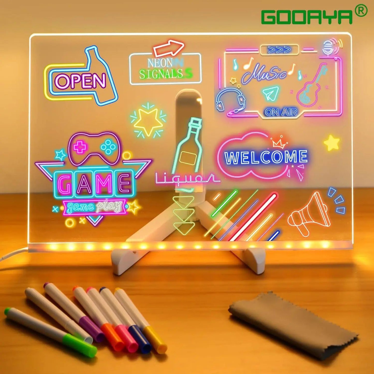 LED Note Board with Night Light and 7 Color Pens
