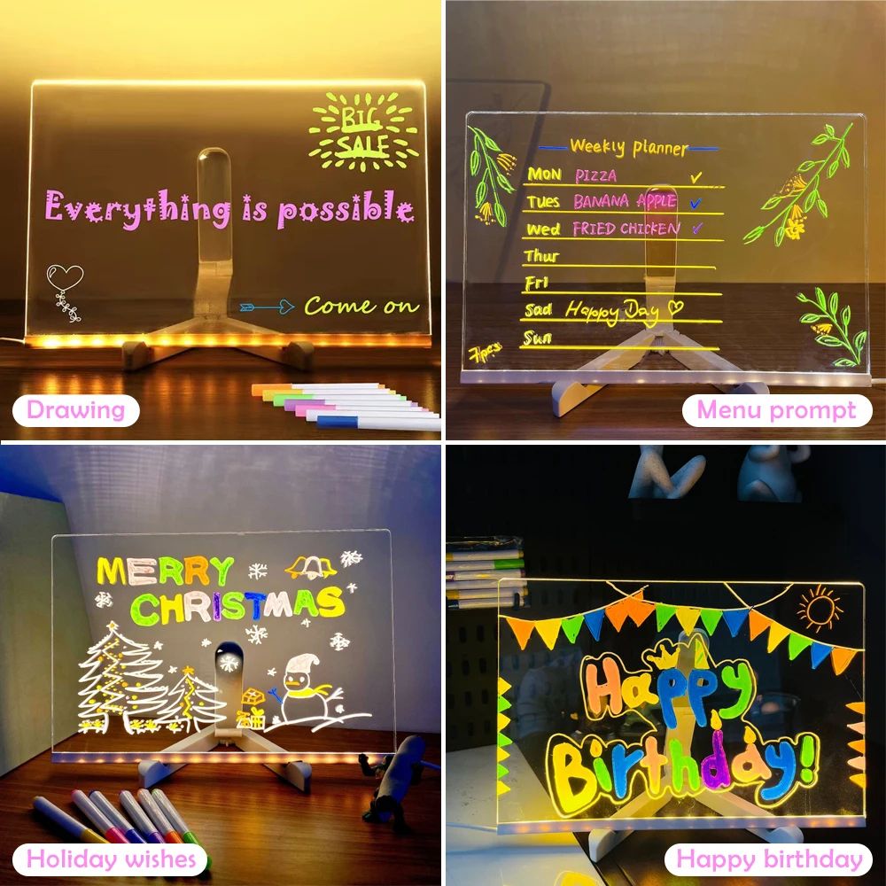 LED Note Board with Night Light and 7 Color Pens