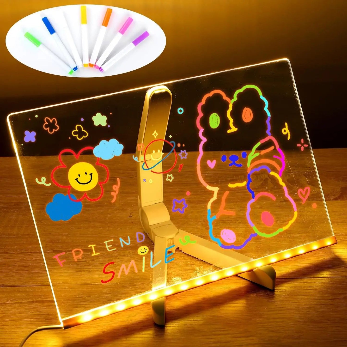 LED Note Board with Night Light and 7 Color Pens