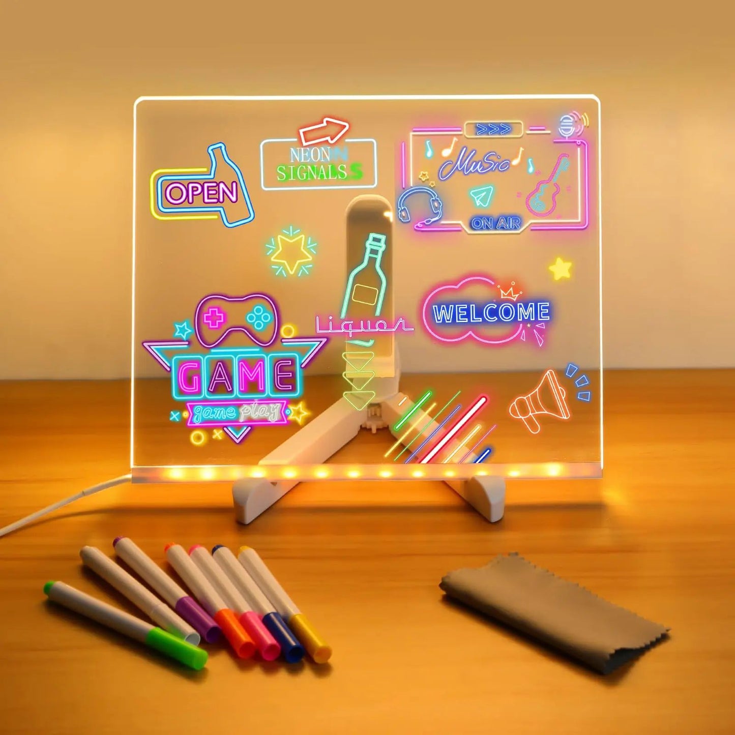 LED Note Board with Night Light and 7 Color Pens
