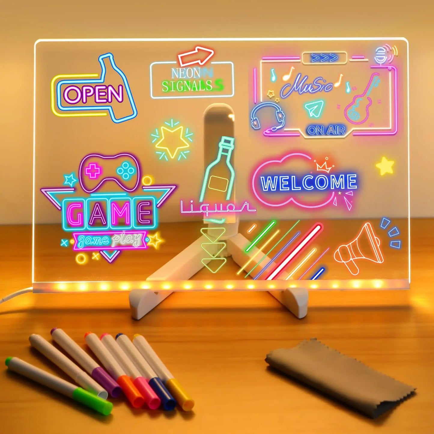 LED Note Board with Night Light and 7 Color Pens