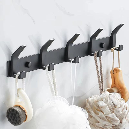 Modern Black Aluminum Wall Hook Rack – Space-Saving Towel & Coat Holder for Bathroom and Entryway