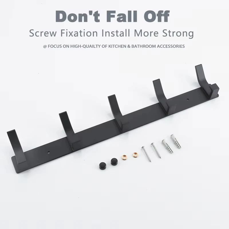 Modern Black Aluminum Wall Hook Rack – Space-Saving Towel & Coat Holder for Bathroom and Entryway