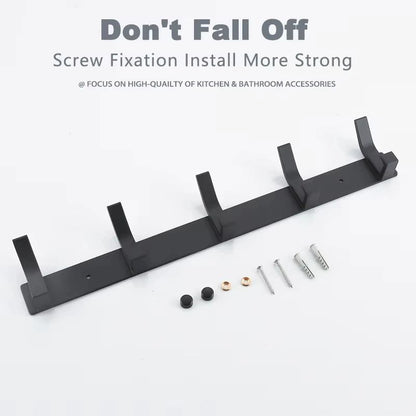 Modern Black Aluminum Wall Hook Rack – Space-Saving Towel & Coat Holder for Bathroom and Entryway