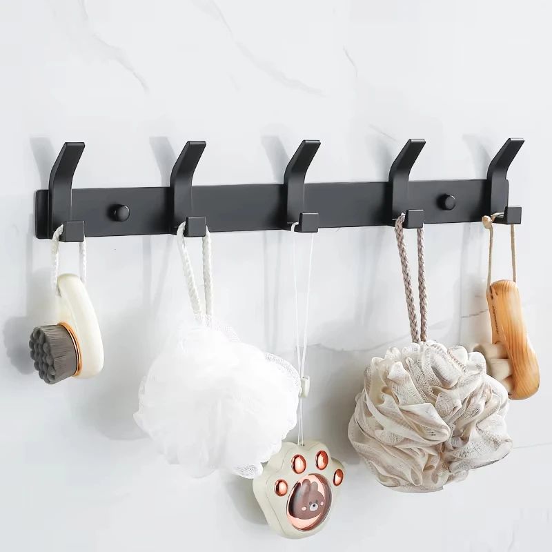 Modern Black Aluminum Wall Hook Rack – Space-Saving Towel & Coat Holder for Bathroom and Entryway
