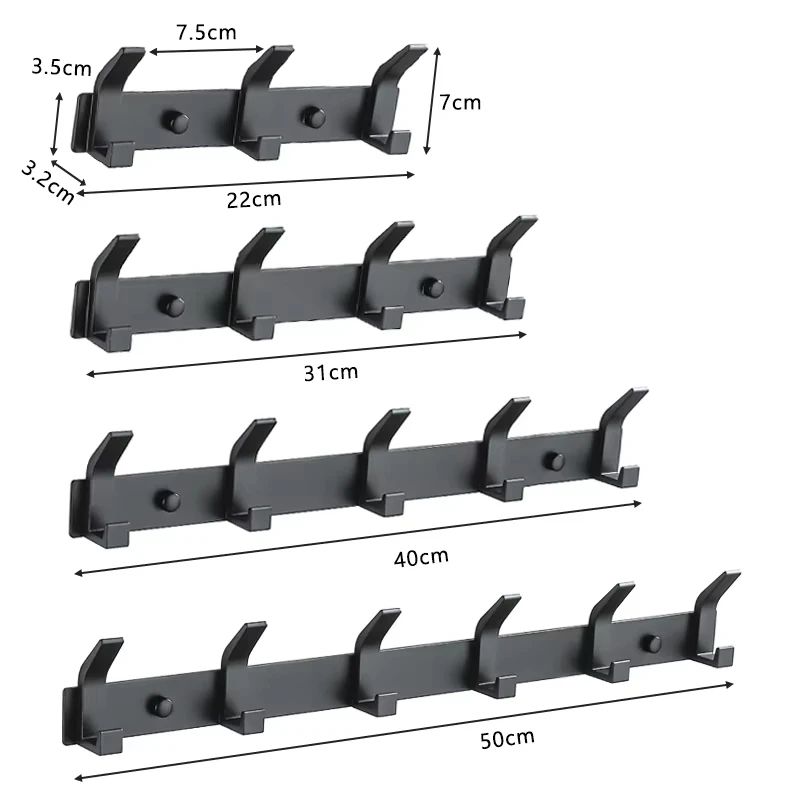 Modern Black Aluminum Wall Hook Rack – Space-Saving Towel & Coat Holder for Bathroom and Entryway