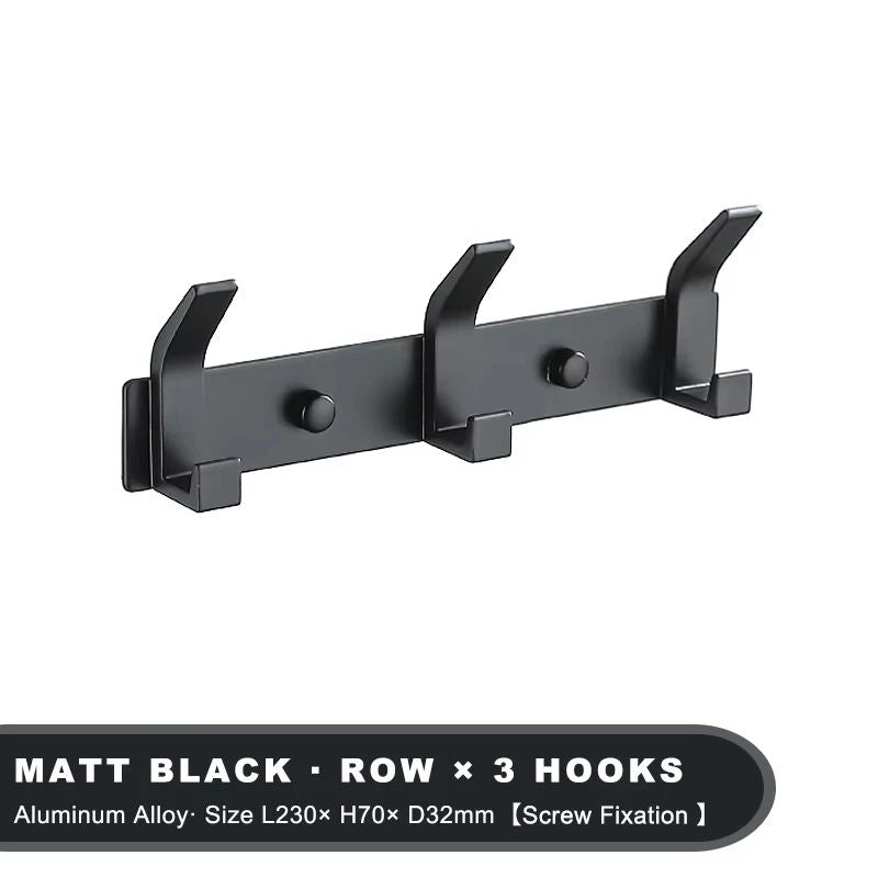 Modern Black Aluminum Wall Hook Rack – Space-Saving Towel & Coat Holder for Bathroom and Entryway