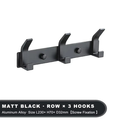 Modern Black Aluminum Wall Hook Rack – Space-Saving Towel & Coat Holder for Bathroom and Entryway