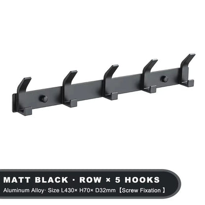 Modern Black Aluminum Wall Hook Rack – Space-Saving Towel & Coat Holder for Bathroom and Entryway