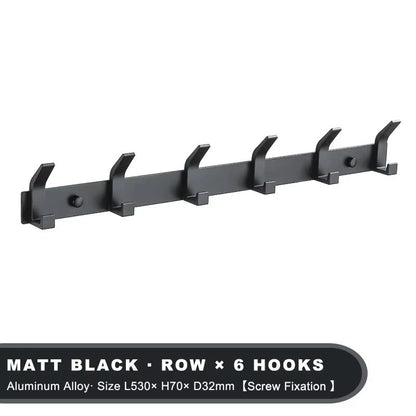 Modern Black Aluminum Wall Hook Rack – Space-Saving Towel & Coat Holder for Bathroom and Entryway