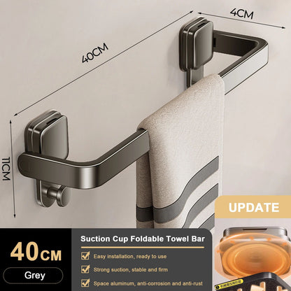 FlexiHold No Drill Towel Bar – Folding Suction Cup Wall Mount Towel Holder
