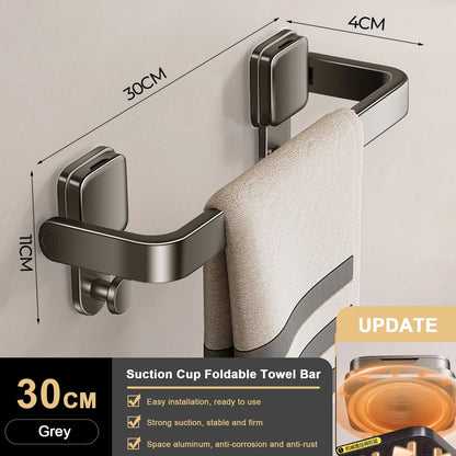 FlexiHold No Drill Towel Bar – Folding Suction Cup Wall Mount Towel Holder