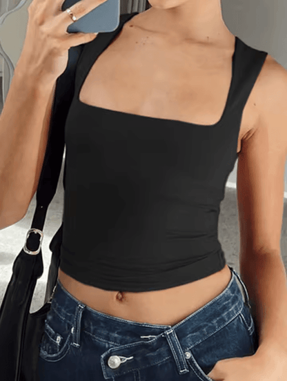 Sleeveless Collar Black Y2K Crop Top Sexy Slim Fit Summer Tank for Women