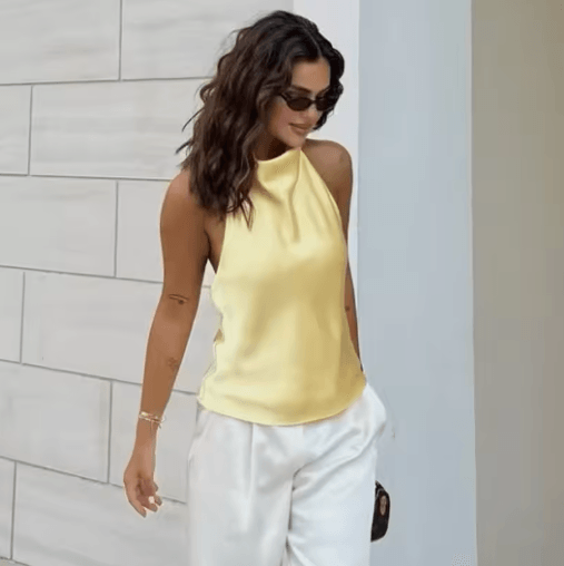 HXAO Satin Halter Backless Corset Top Elegant Summer Tank for Women