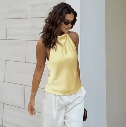 HXAO Satin Halter Backless Corset Top Elegant Summer Tank for Women