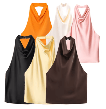 HXAO Satin Halter Backless Corset Top Elegant Summer Tank for Women