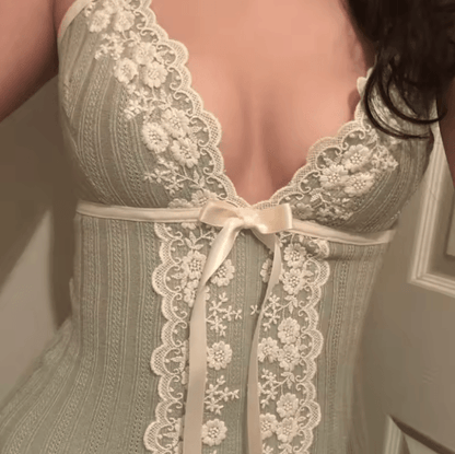 Xingqing Coquette Lace Floral V Neck Tank Top Y2K Fairy Bow Cami for Women