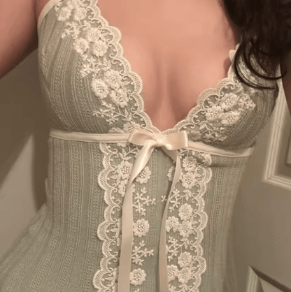Xingqing Coquette Lace Floral V Neck Tank Top Y2K Fairy Bow Cami for Women