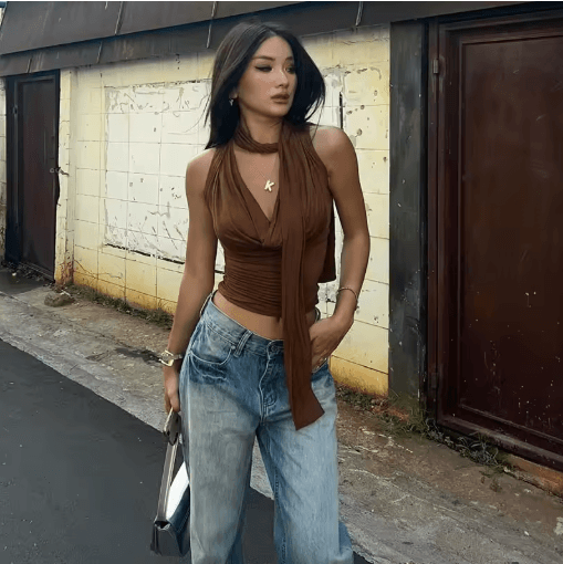 Elegant Knitted V Neck Slim Tank Top Sleeveless Bandage Streetwear for Women