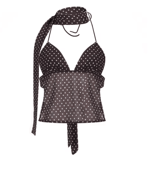 Gaono Polka Dot Halter Crop Cami Backless V Neck Y2K Coquette Tank Top