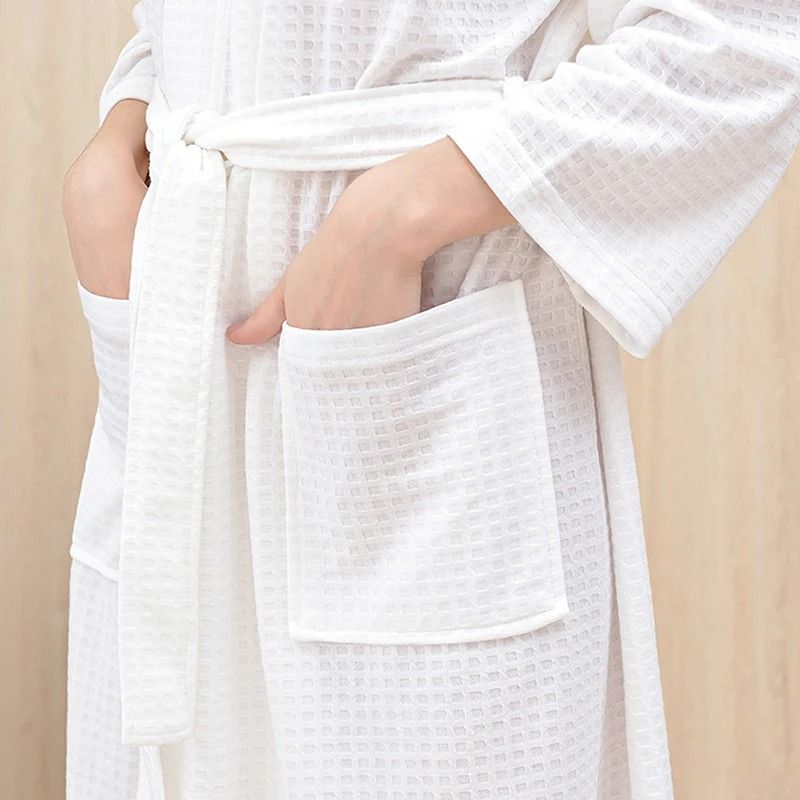 Unisex Waffle Knit Bathrobe – Breathable Summer Thin Robe & Plaid Dressing Gown for Men and Women