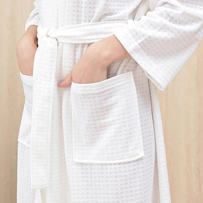 Unisex Waffle Knit Bathrobe – Breathable Summer Thin Robe & Plaid Dressing Gown for Men and Women