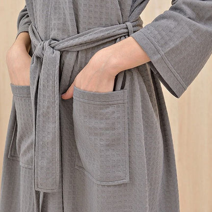 Unisex Waffle Knit Bathrobe – Breathable Summer Thin Robe & Plaid Dressing Gown for Men and Women