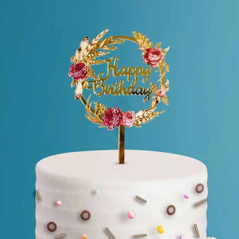 BloomWish Flower Birthday Cake Topper Happy Birthday Insert