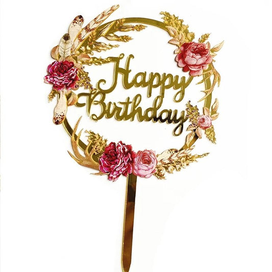 BloomWish Flower Birthday Cake Topper Happy Birthday Insert