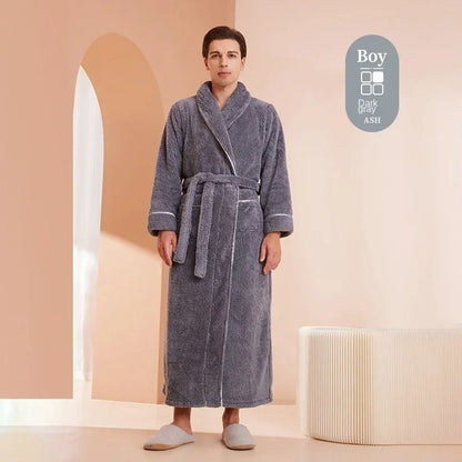 2026 Premium Thick Cotton Robe – Light Luxury Extended Pajama & Comfortable Couple's Bathrobe