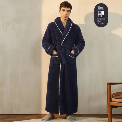 2026 Premium Thick Cotton Robe – Light Luxury Extended Pajama & Comfortable Couple's Bathrobe