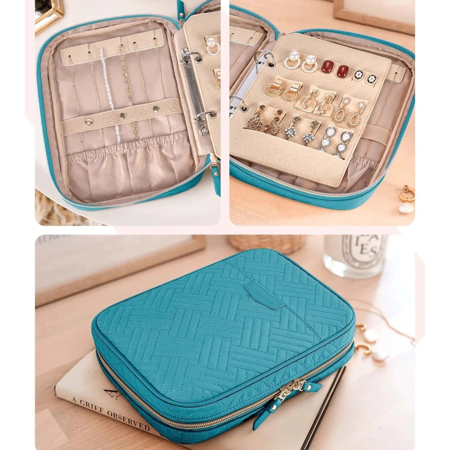 GlamPort Jewelry Travel Organizer Case Transparent Storage Book