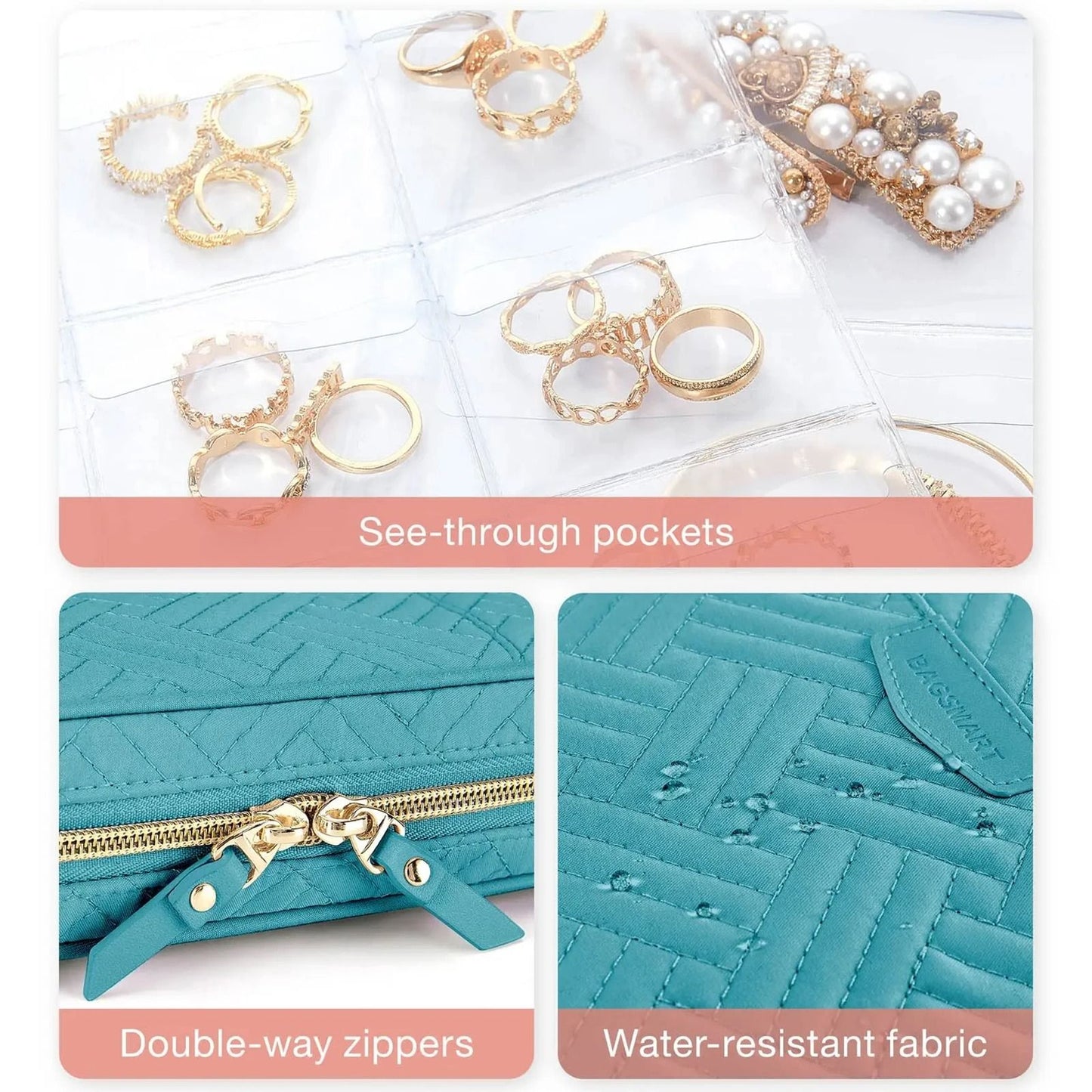 GlamPort Jewelry Travel Organizer Case Transparent Storage Book
