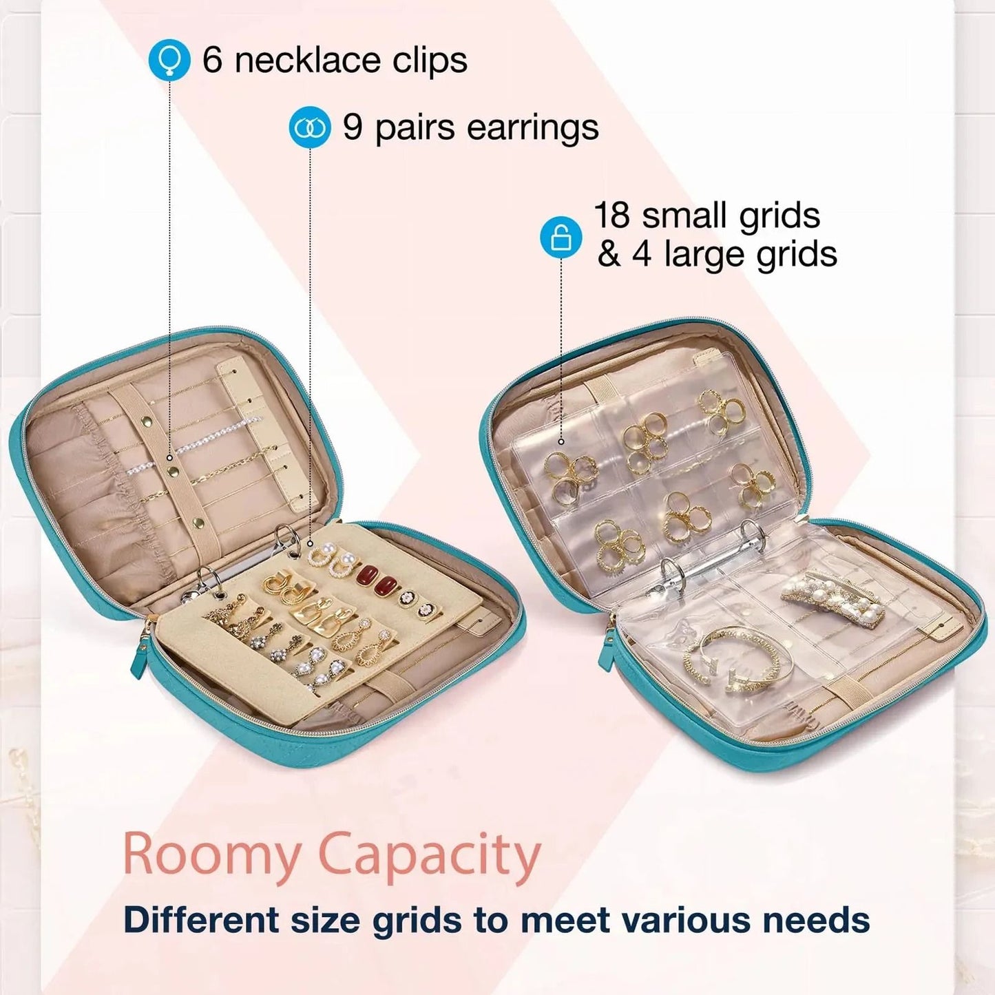 GlamPort Jewelry Travel Organizer Case Transparent Storage Book