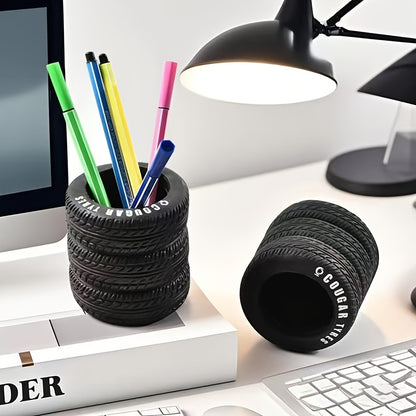 PVC Tire Shaped Pen Holder Fun Desk Organizer for Office and School Supplies