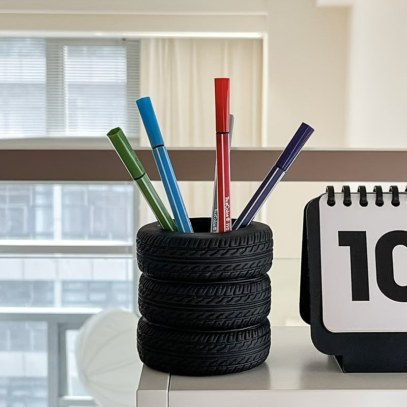 PVC Tire Shaped Pen Holder Fun Desk Organizer for Office and School Supplies