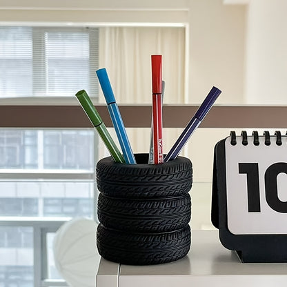 PVC Tire Shaped Pen Holder Fun Desk Organizer for Office and School Supplies