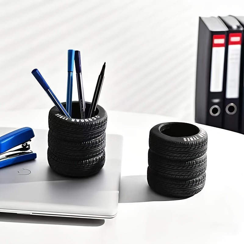 PVC Tire Shaped Pen Holder Fun Desk Organizer for Office and School Supplies
