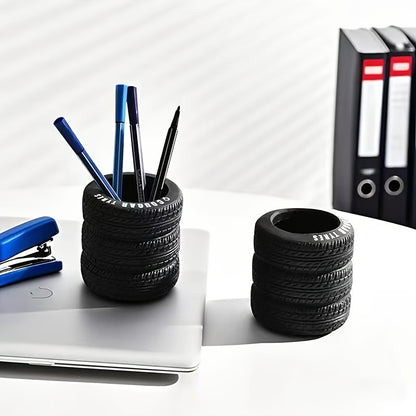 PVC Tire Shaped Pen Holder Fun Desk Organizer for Office and School Supplies