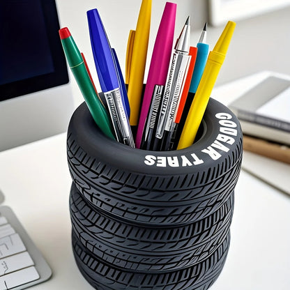 PVC Tire Shaped Pen Holder Fun Desk Organizer for Office and School Supplies