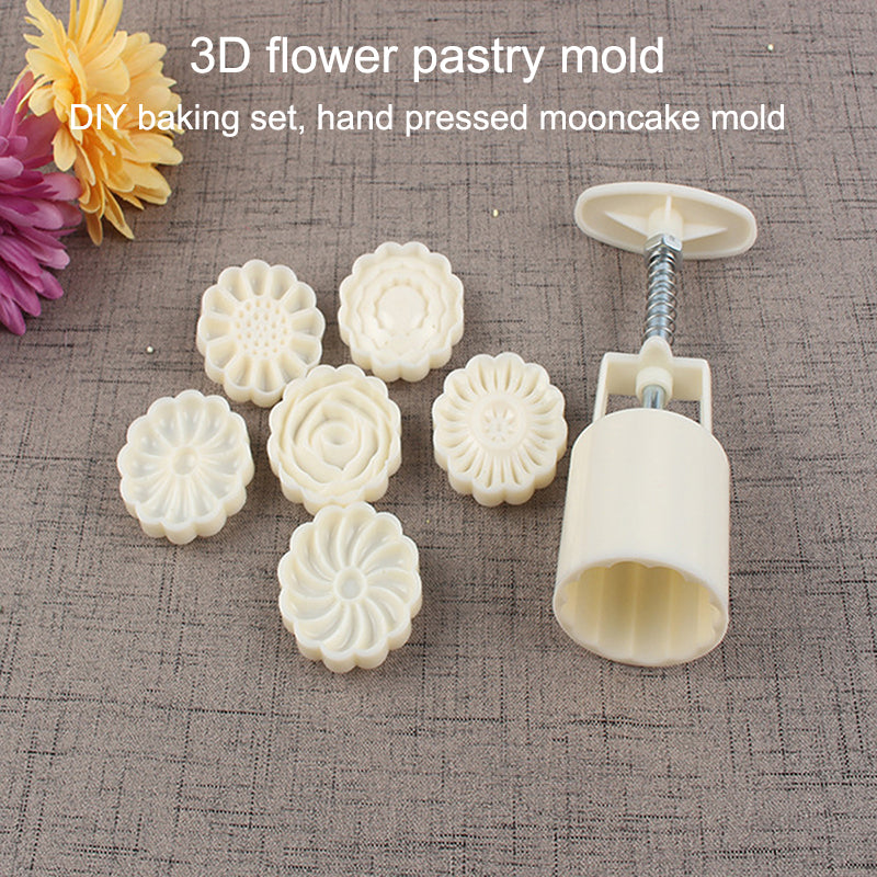 Mooncake Mold Set with Flower Pattern Stamps – Ideal for DIY Mid-Autumn Cakes, Cookies, and Desserts