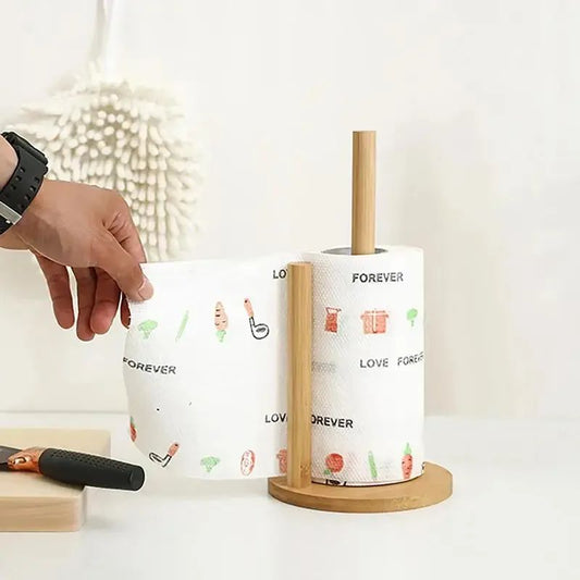 Beech Wood Paper Towel Holder Countertop Stand with Non-Slip Base