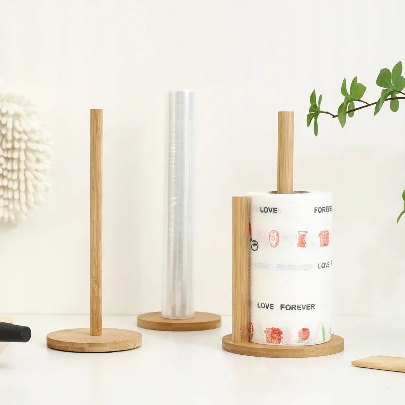 Beech Wood Paper Towel Holder Countertop Stand with Non-Slip Base
