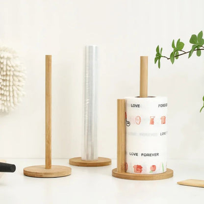 Beech Wood Paper Towel Holder Countertop Stand with Non-Slip Base