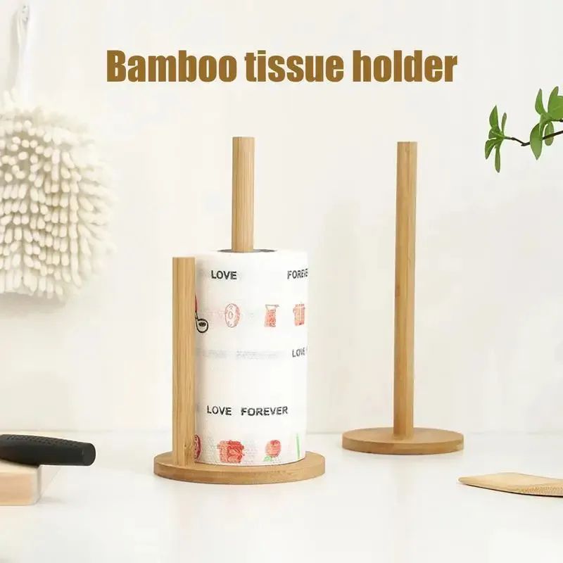 Beech Wood Paper Towel Holder Countertop Stand with Non-Slip Base