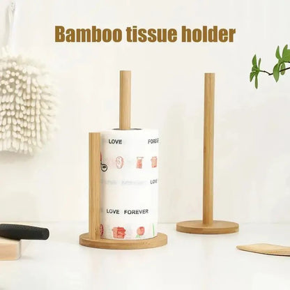 Beech Wood Paper Towel Holder Countertop Stand with Non-Slip Base