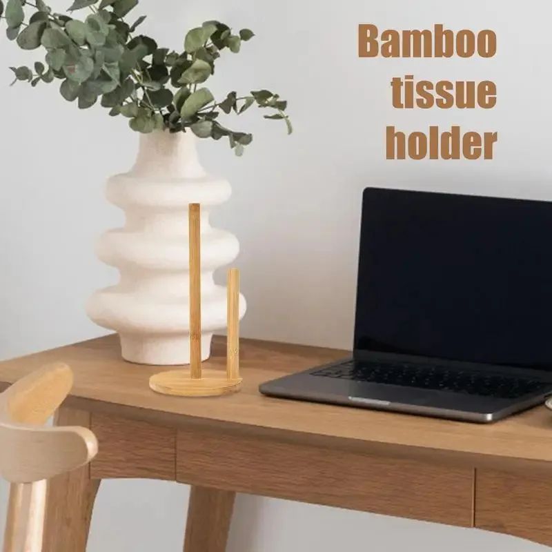 Beech Wood Paper Towel Holder Countertop Stand with Non-Slip Base