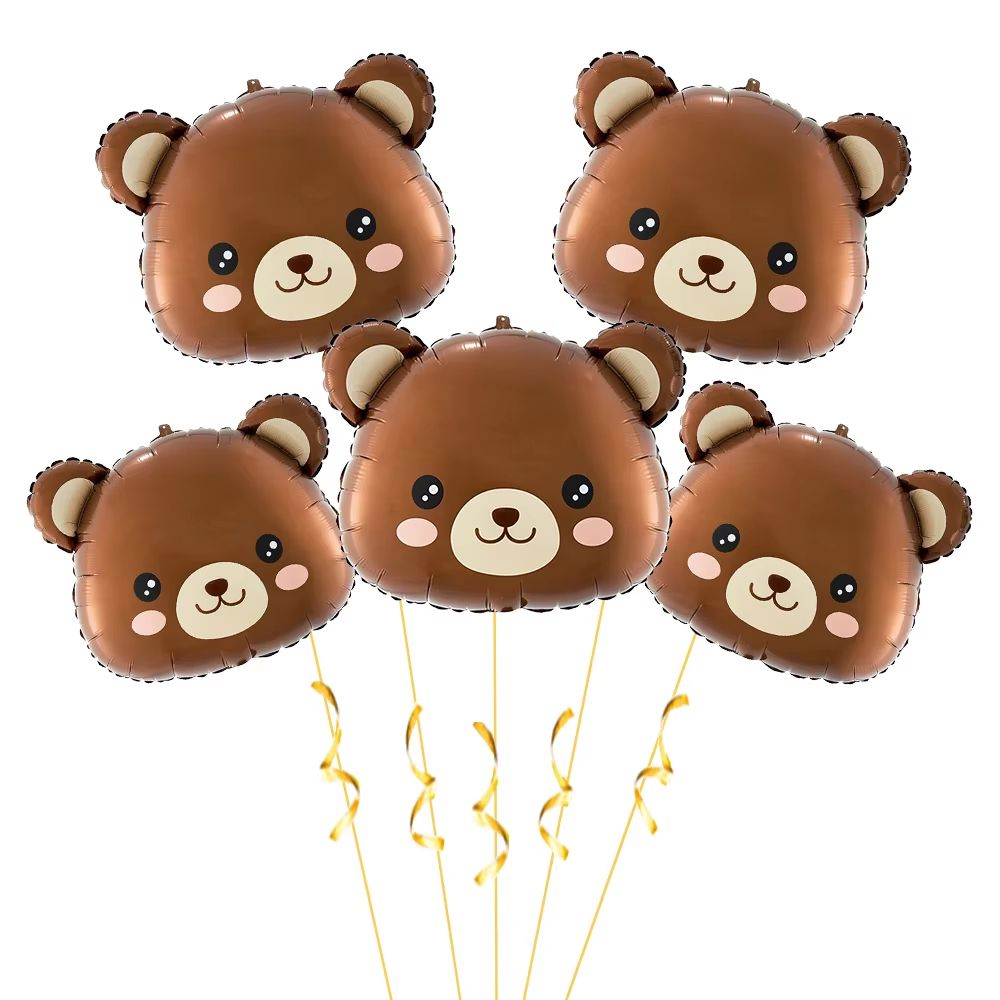 Coffee Brown Teddy Bear Balloon and Number Heart Balloon Set – Party Decorations