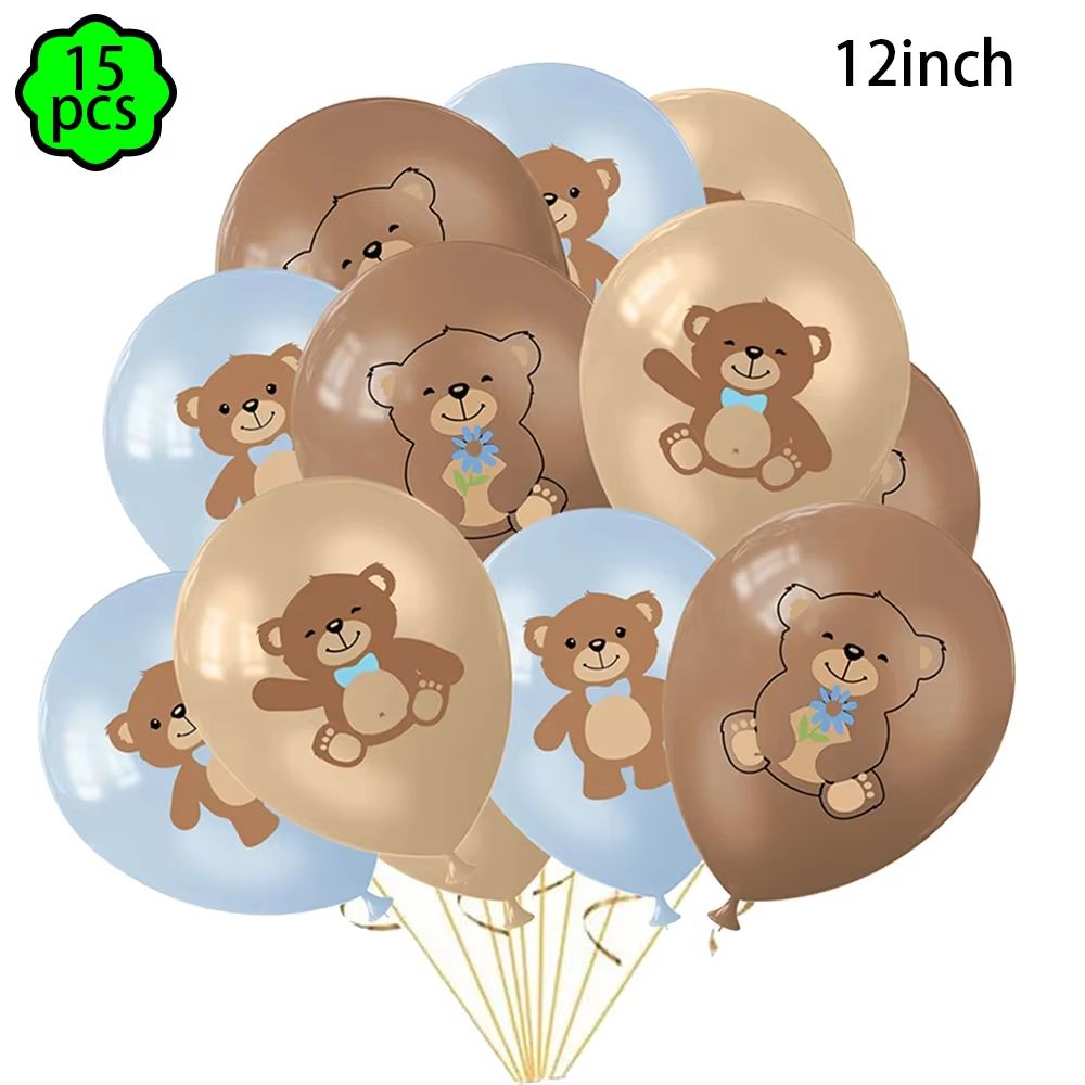 Coffee Brown Teddy Bear Balloon and Number Heart Balloon Set – Party Decorations